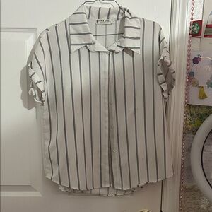 White and Black Striped Button-Up Shirt